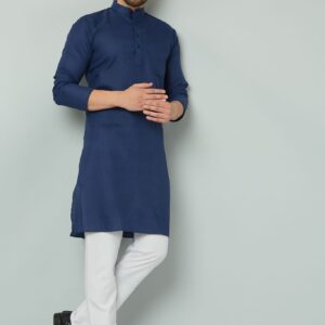 Indian men's blue cotton kurta.