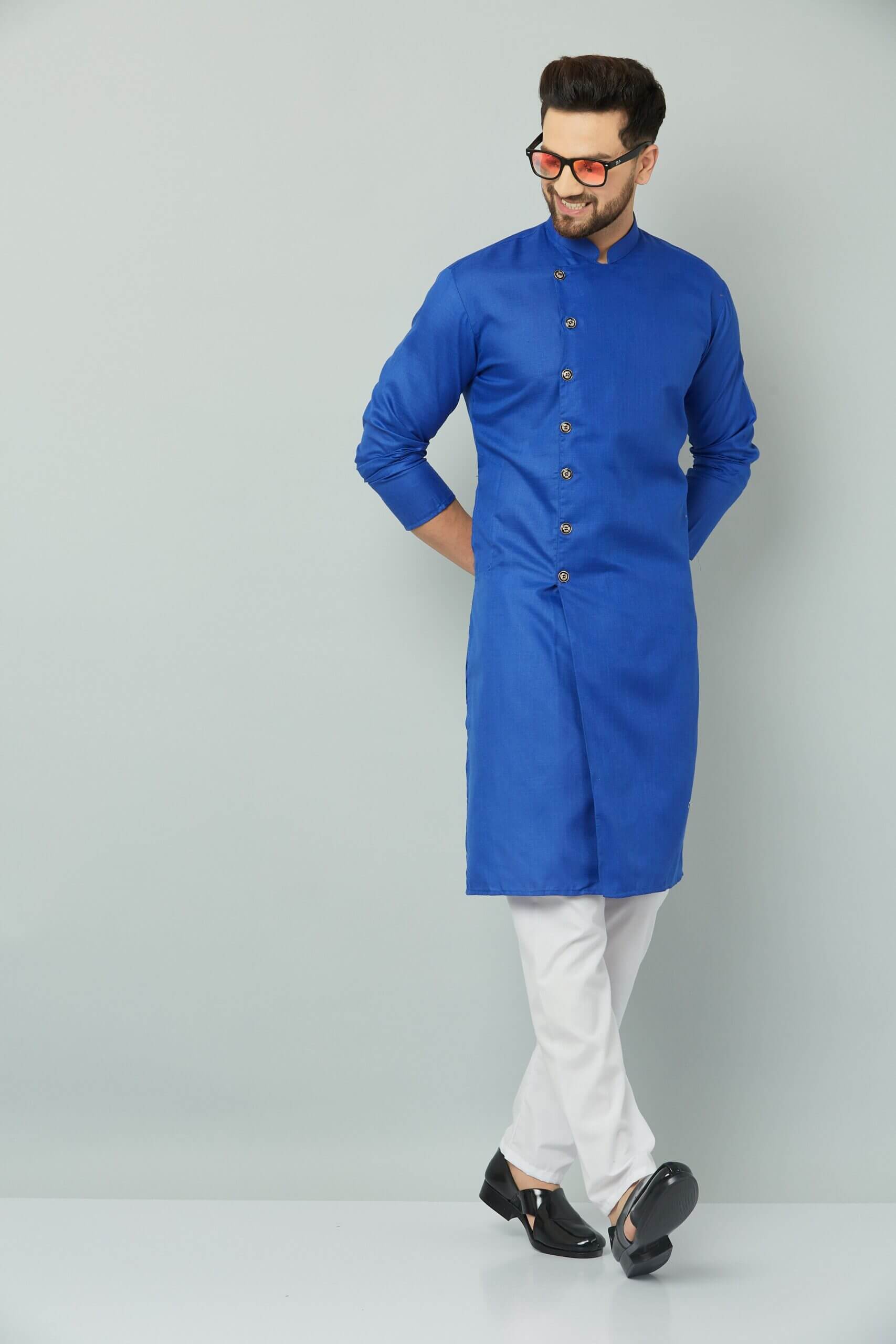 p (8)-min Blue solid cotton kurta pajama.
