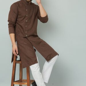 Vibrant Indian kurta set made of yellow cotton fabric.