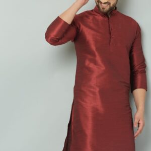 Elegant maroon silk kurta with intricate detailing.