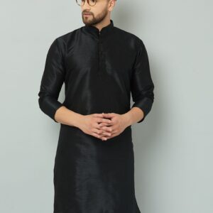 Black silk kurta with elegant design.